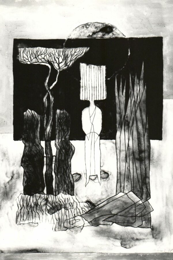 Oldřich Vašica, Mučivé čekání, 1988, kombinovaná technika, 150 x 110 cm